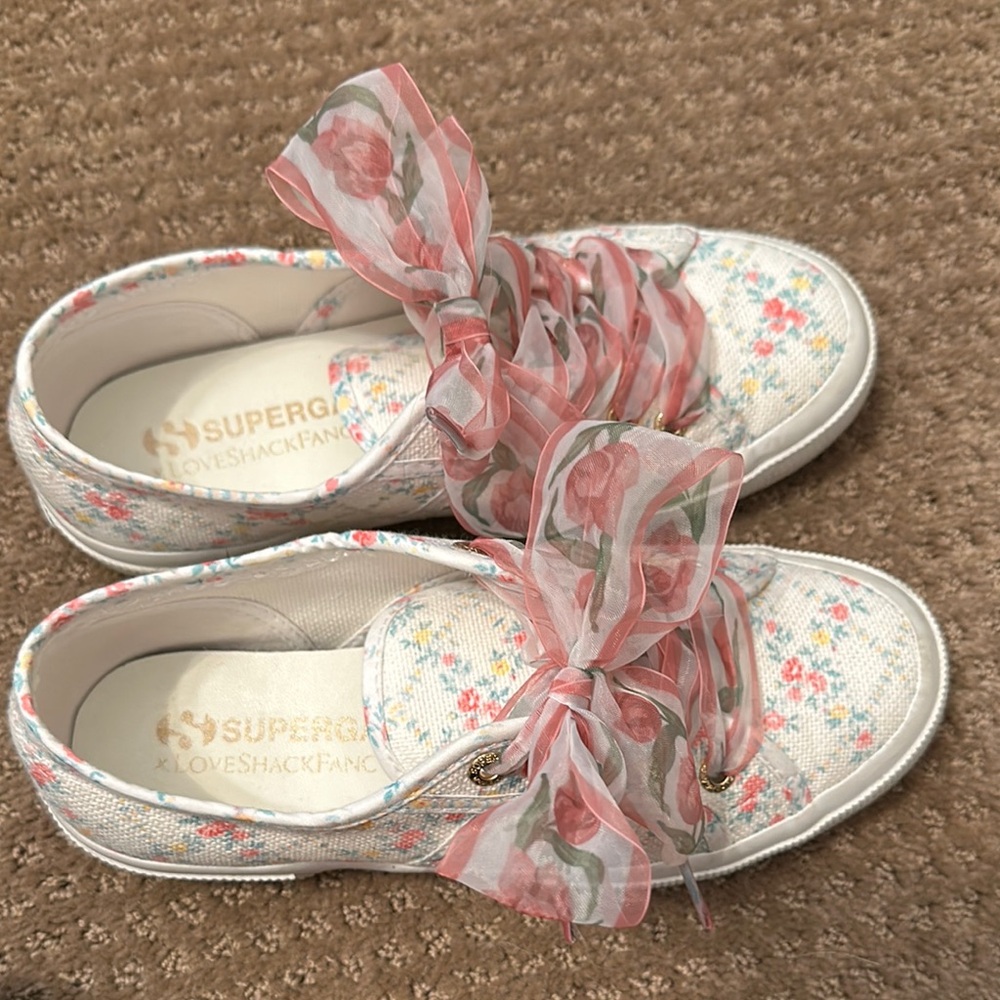 Superga x LoveShackFancy Floral Sneakers with Pink Ribbon